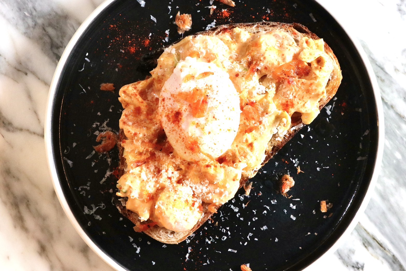 Sakura shrimp and Poached egg