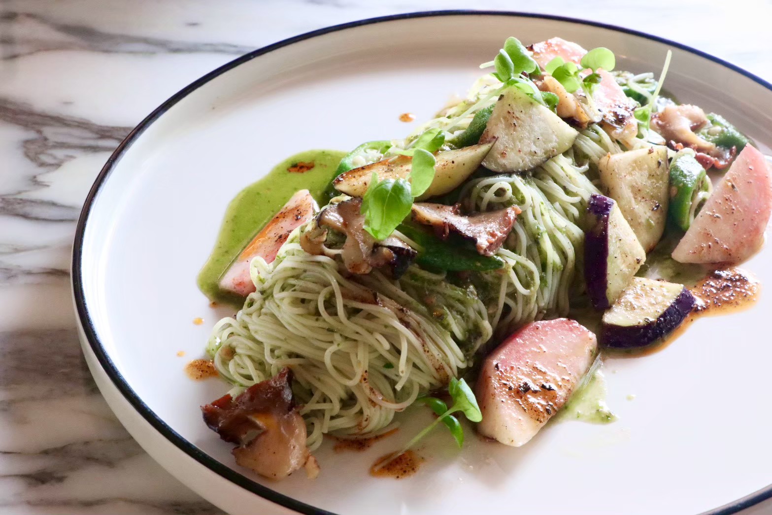 Capellini with Turban Shell and Peach